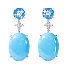 JdJ Blue topaz, turquoise cabochon and diamond earrings