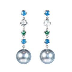 JdJ Tahitian pearl, apatite, tsavorite & diamond earrings