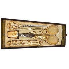 Rare Gold French Sewing Tools Lavender Boulle Etui circa 1840