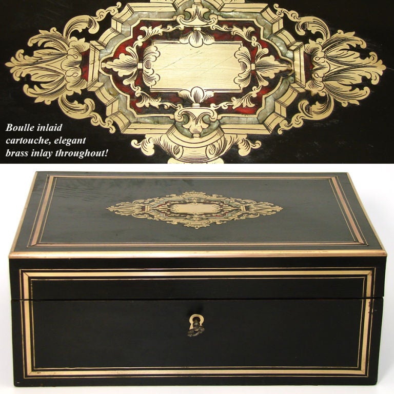 Women's or Men's Antique French Boulle Inlay Sewing Box with Opulent Fitted Interior