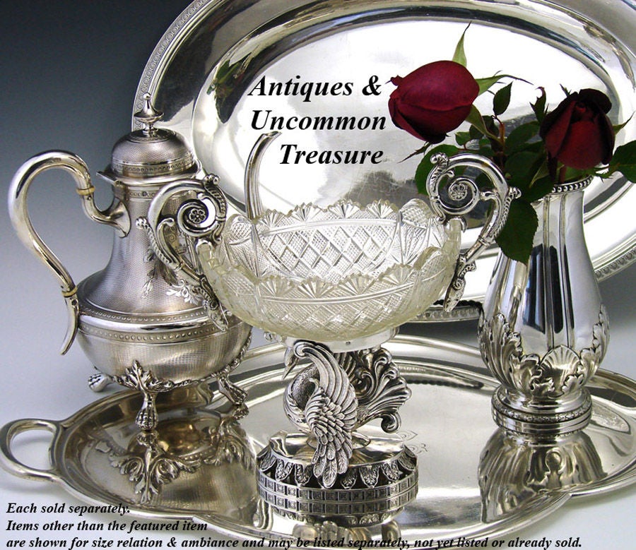 Antique Silver & Crystal Centerpiece Bonboniere or Sugar Swan For Sale 5