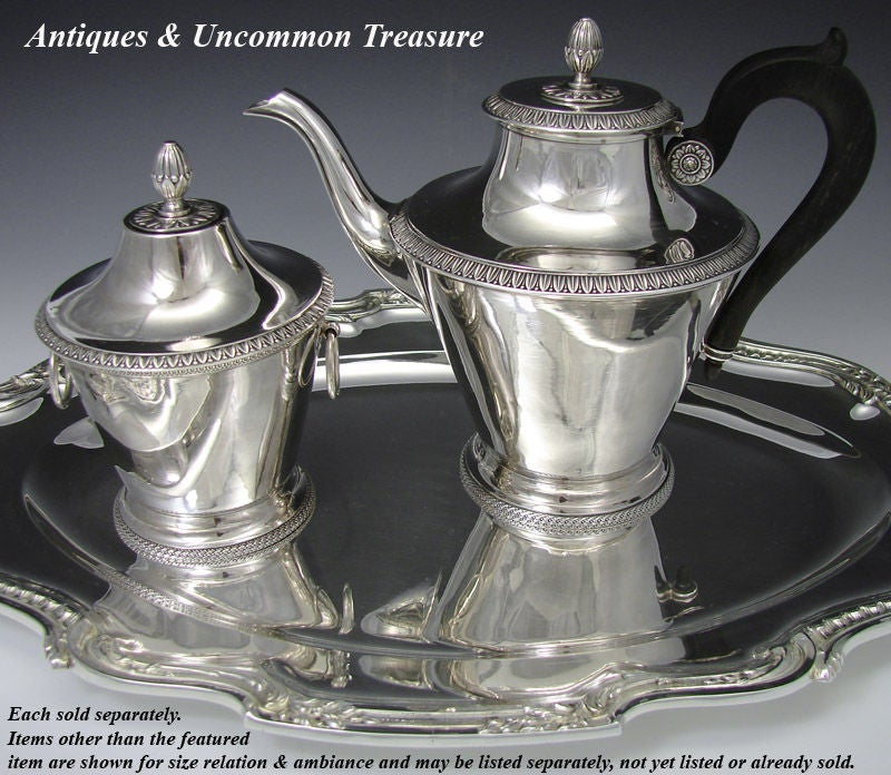 Vintage French Sterling Silver 2pc Set: Large Tea Pot & Sugar For Sale 6