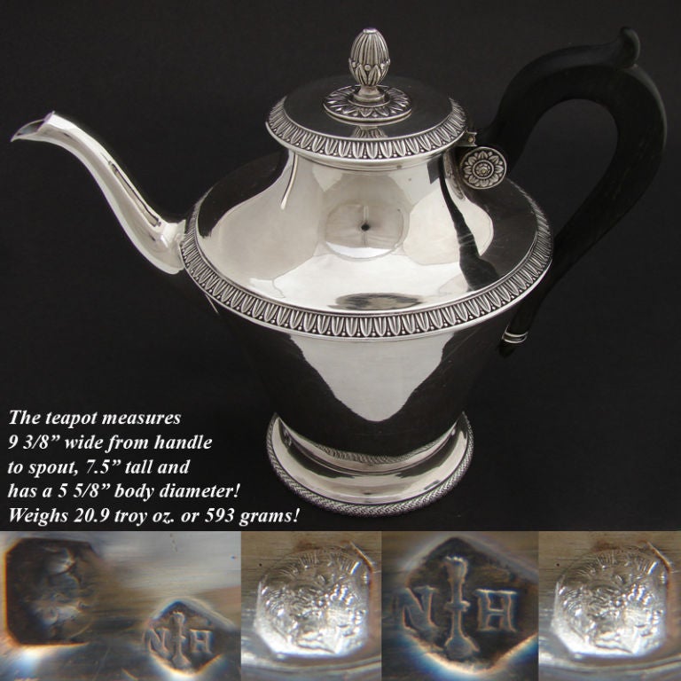 Edwardian Vintage French Sterling Silver 2pc Set: Large Tea Pot & Sugar For Sale