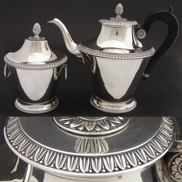Women's or Men's Vintage French Sterling Silver 2pc Set: Large Tea Pot & Sugar For Sale
