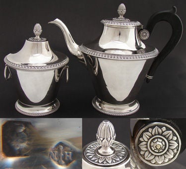 Vintage French Sterling Silver 2pc Set: Large Tea Pot & Sugar For Sale 4