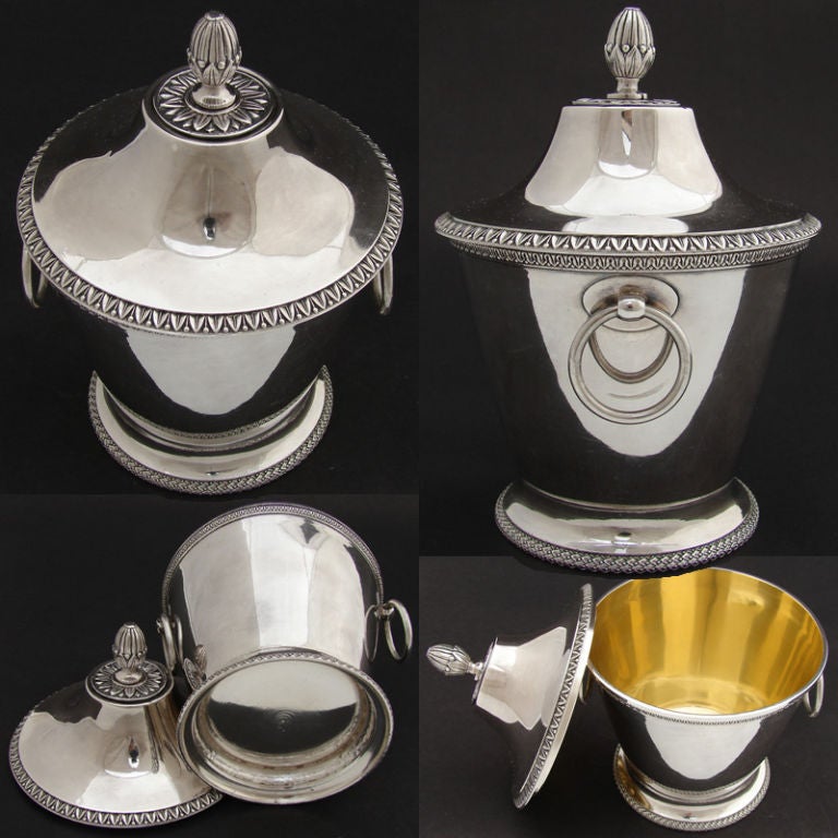 Vintage French Sterling Silver 2pc Set: Large Tea Pot & Sugar For Sale 5
