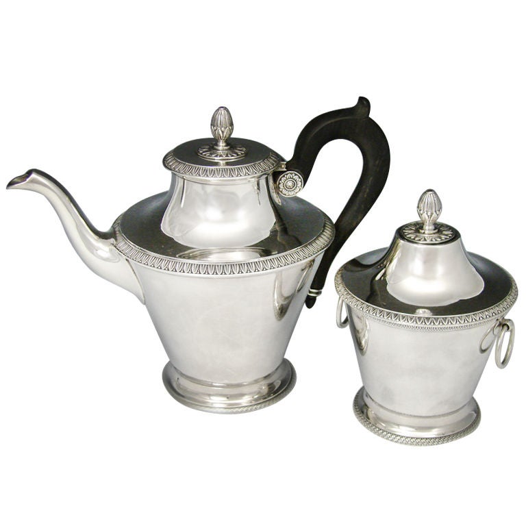 Vintage French Sterling Silver 2pc Set: Large Tea Pot & Sugar For Sale