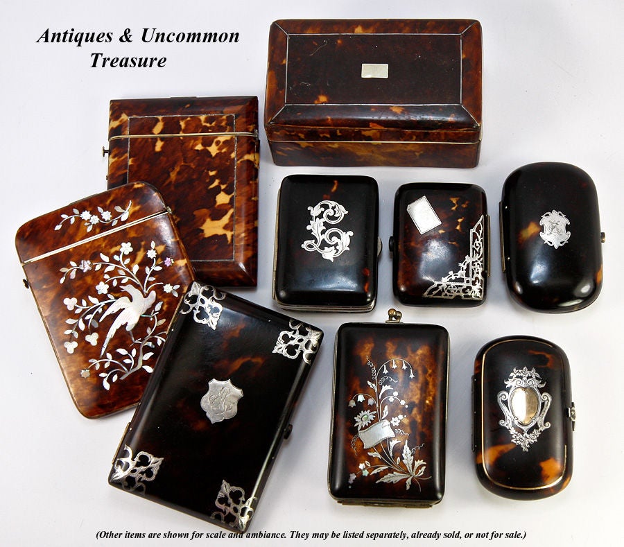 Women's or Men's Antique Victorian Calling Card Case, Etui, Tortoise Shell & MOP