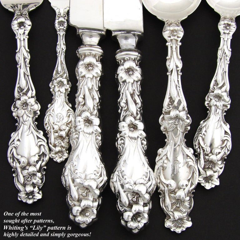 Antique Whiting Lily Sterling Silver 158 Piece Flatware Art Nouveau