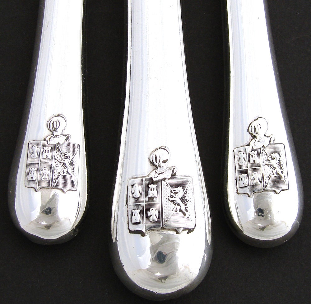 Antique French Sterling Silver 54 Piece Table Knife Set Armorial