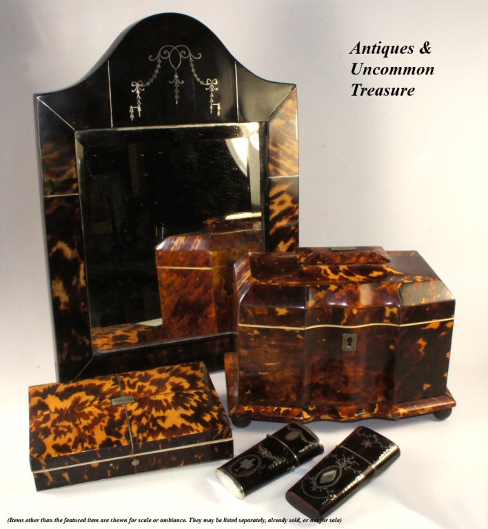 Antique Georgian English Sewing Etui Tortoise Shell Box Case For Sale 4