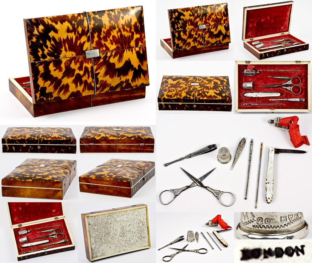 Antique Georgian English Sewing Etui Tortoise Shell Box Case For Sale 2