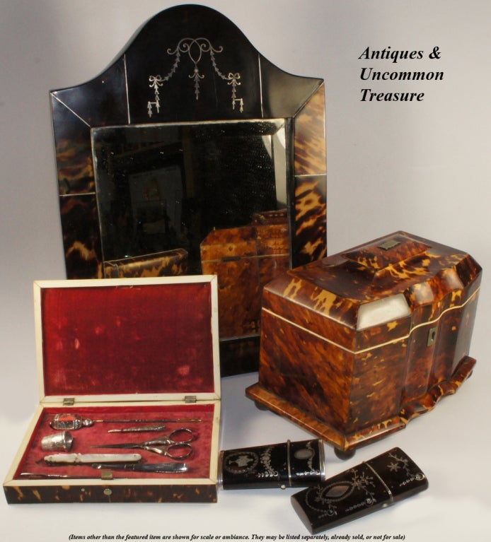 Antique Georgian English Sewing Etui Tortoise Shell Box Case For Sale 3