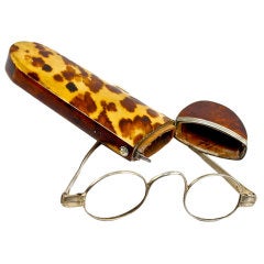 Antique Rare Napoleonic Tortoise Shell Spectacles Case with Specs