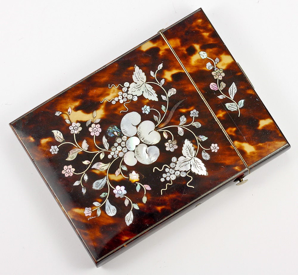 Stunning Victorian Tortoise Shell Card Case with Mother of Pearl For Sale 1
