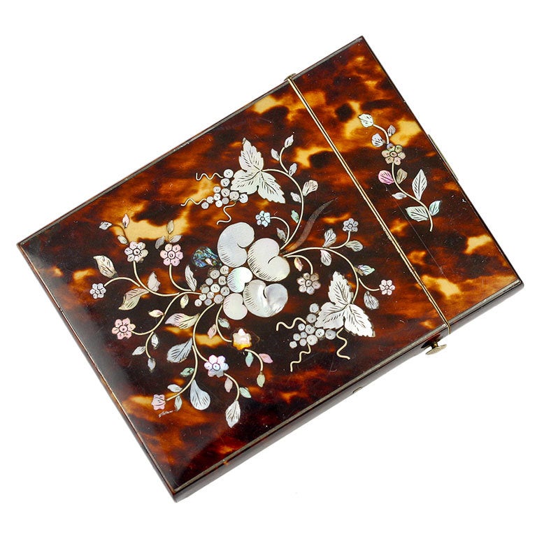 Stunning Victorian Tortoise Shell Card Case with Mother of Pearl For Sale