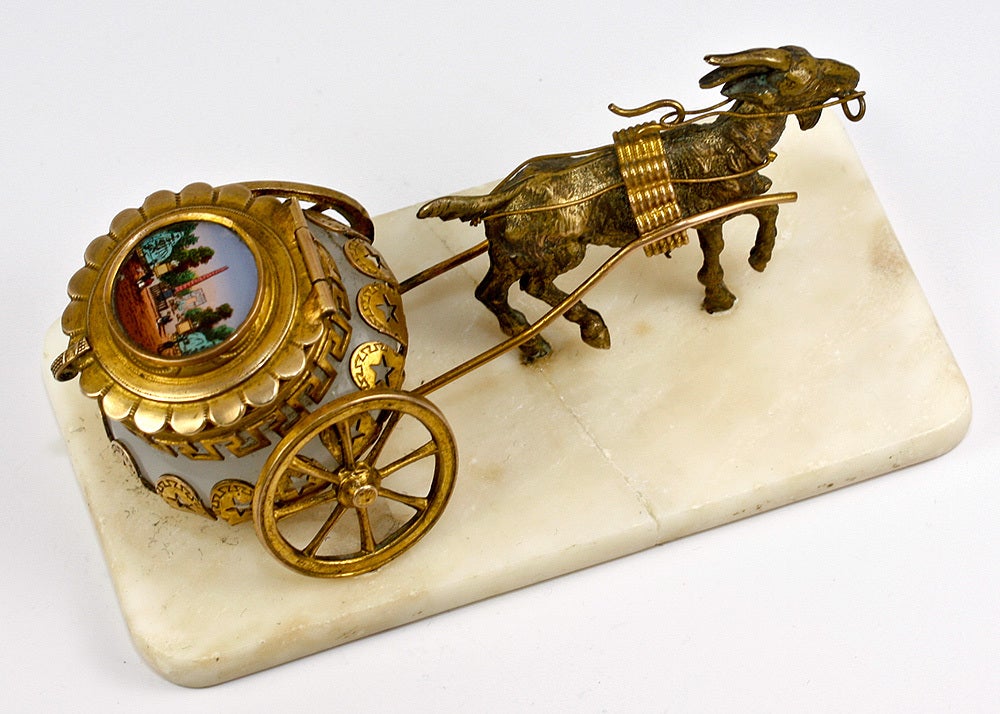 Victorian Antique French Opaline Palais Royal Jewelry Casket, Goat Cart
