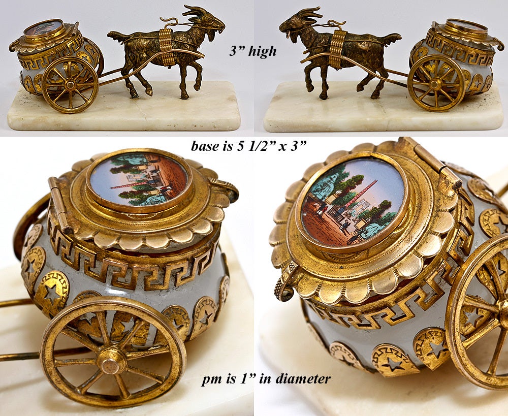 Women's or Men's Antique French Opaline Palais Royal Jewelry Casket, Goat Cart