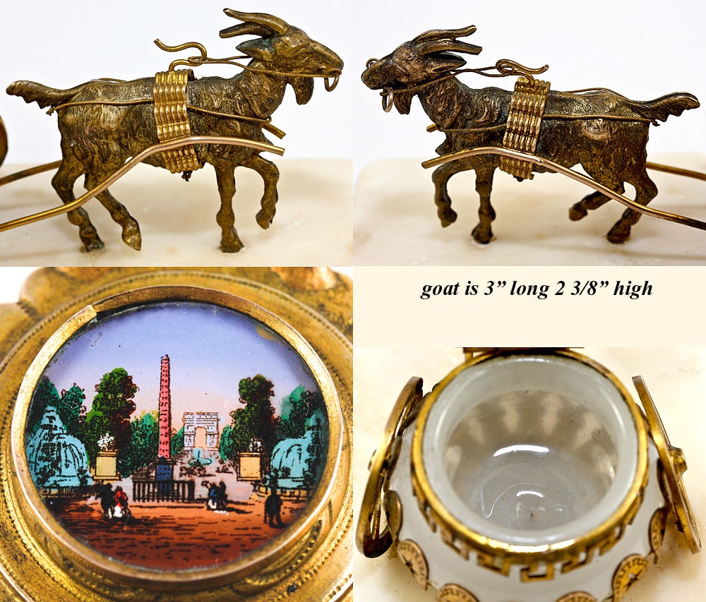 Antique French Opaline Palais Royal Jewelry Casket, Goat Cart 1