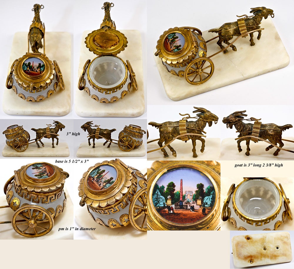 Antique French Opaline Palais Royal Jewelry Casket, Goat Cart 2