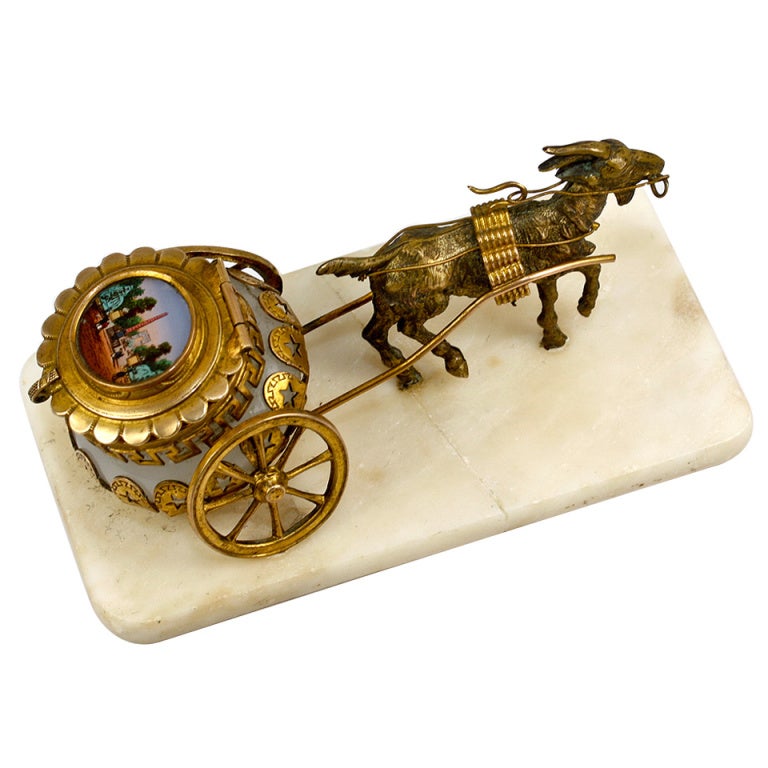 Antique French Opaline Palais Royal Jewelry Casket, Goat Cart