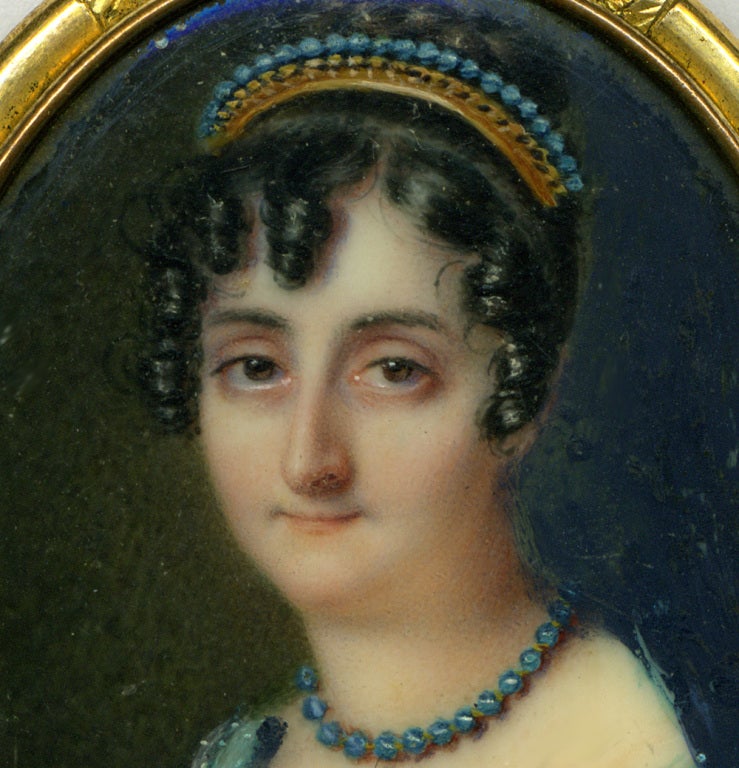 Antique French Empire Portrait Miniature Brooch Lady in Tiara 1