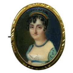 Antique French Empire Portrait Miniature Brooch Lady in Tiara