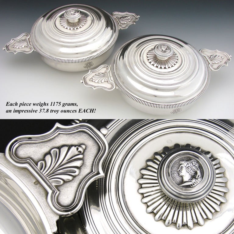 PUIFORCAT Pair Antique French Sterling Silver Ecuelles Service Bowls  For Sale 1