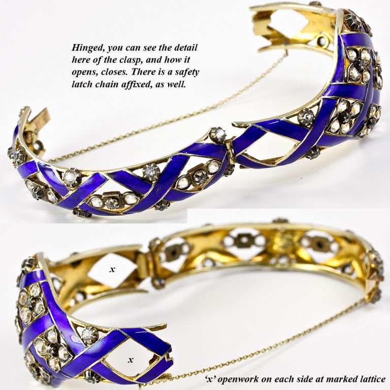 Women's Antique French Enamel Paste Gem Gold Vermeil Bracelet c1840
