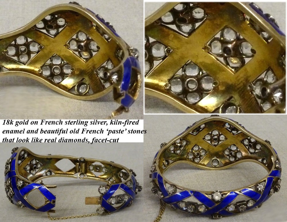 Antique French Enamel Paste Gem Gold Vermeil Bracelet c1840 2