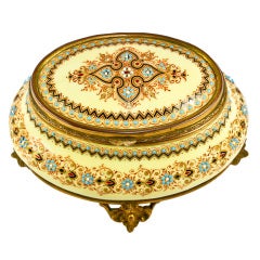 TAHAN Antique French Kiln-Fired Enamel Large Oval Jewelry Box