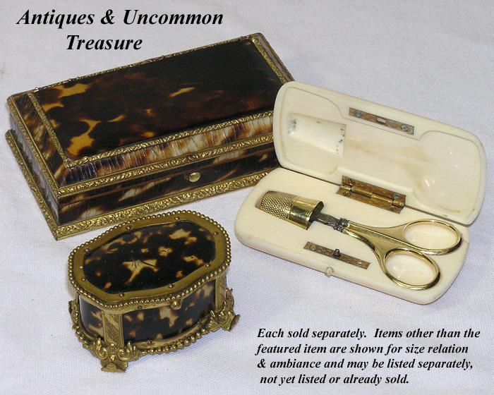 Antique French Sterling Silver Sewing Etui, Tortoise Shell Box For Sale 1