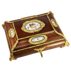 Antique French Kingwood Jewelry Casket, 5 Sevres Plaques