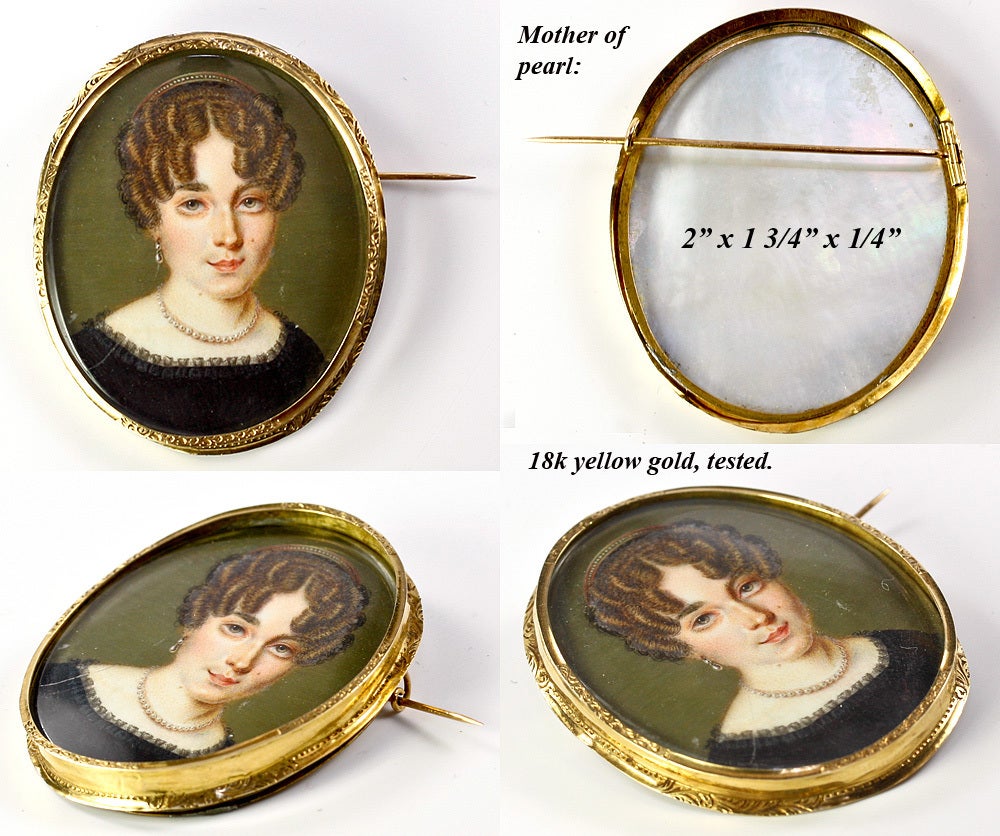 Antique Georgian Portrait Miniature Gold French Brooch Frame For Sale 2