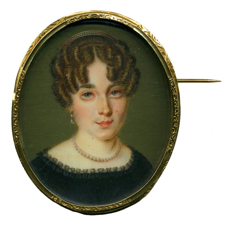Antique Georgian Portrait Miniature Gold French Brooch Frame For Sale
