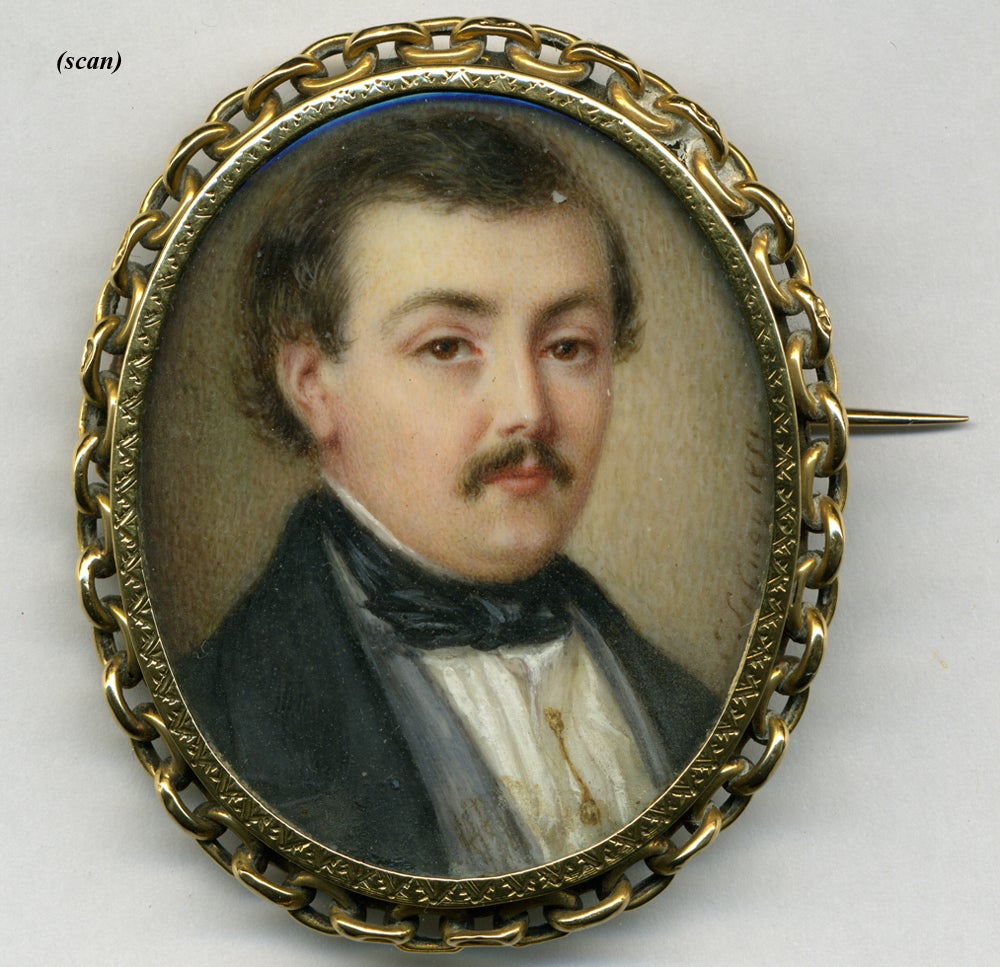 Women's or Men's Antique Georgian Portrait Miniature Gold French Brooch For Sale