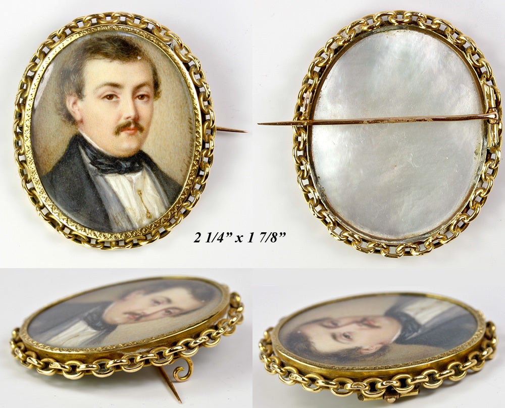 Antique Georgian Portrait Miniature Gold French Brooch For Sale 1