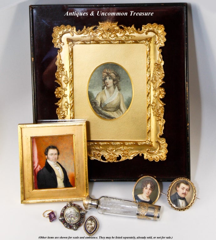 Antique Georgian Portrait Miniature Gold French Brooch For Sale 5