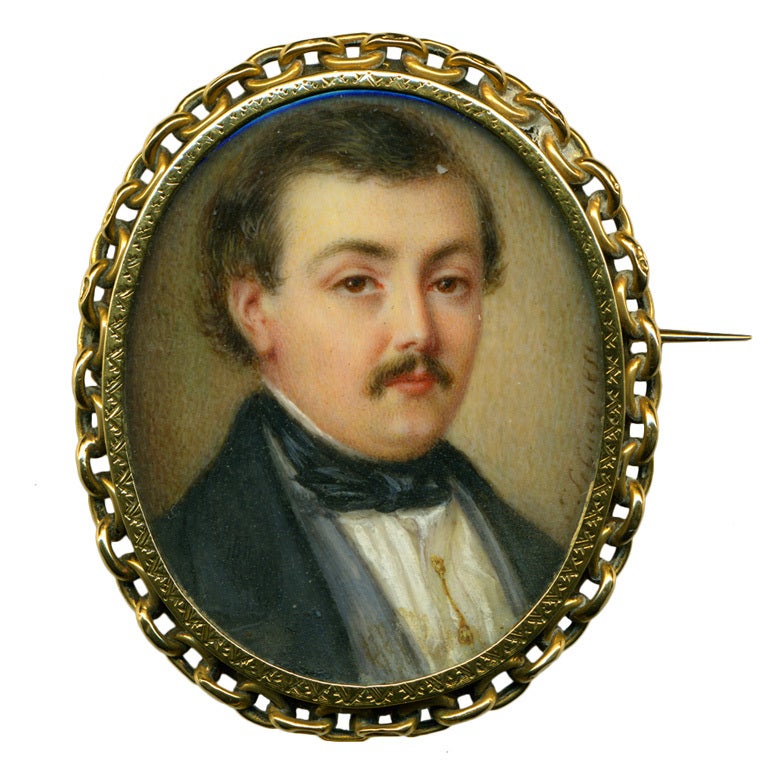 Antique Georgian Portrait Miniature Gold French Brooch For Sale