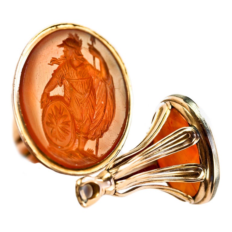 Antique Georgian Gold Wax Seal Carnelian Britannia Intaglio