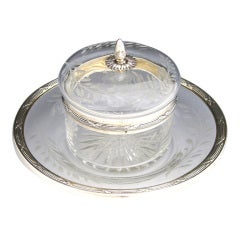 Antique French Sterling Silver & Intaglio Glass Caviar Condiment