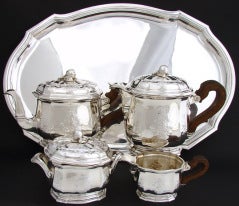 5pc Antique French Sterling Silver Tea & Coffee Set w 22" Tray