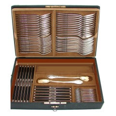 Rare Complete 84 Piece Antique French Sterling Silver Flatware Set. A 7pc Setting for Twelve with Knives and Original Chest