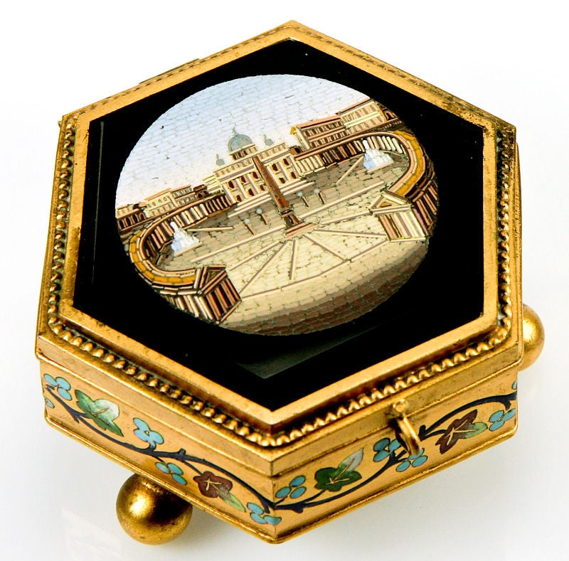Antique Grand Tour Micro Mosaic Casket, Enamel, St. Peter's