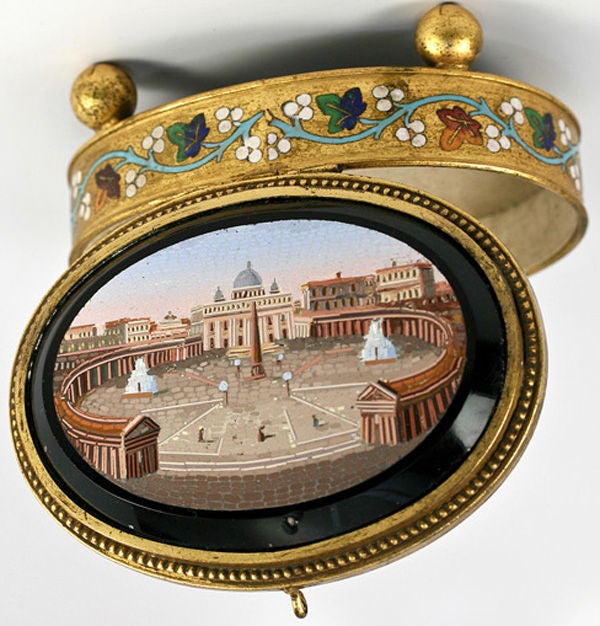 C. Roccheggiani Antique Micro Mosaic Jewelry Casket, St. Peter's
