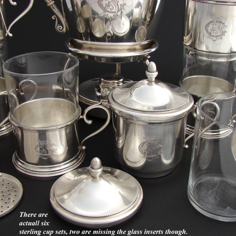 Antique French Sterling Silver Coffee Press Set: Samovar, 1