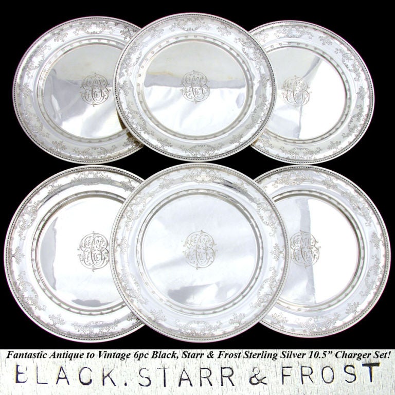 BLACK STARR and FROST Set of 6 Antique 10" Chargers