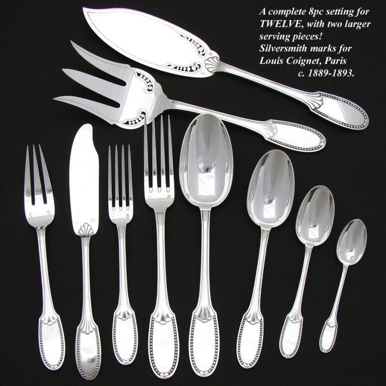 Antique French Sterling Silver 98pc Flatware Set. Louis COIGNET