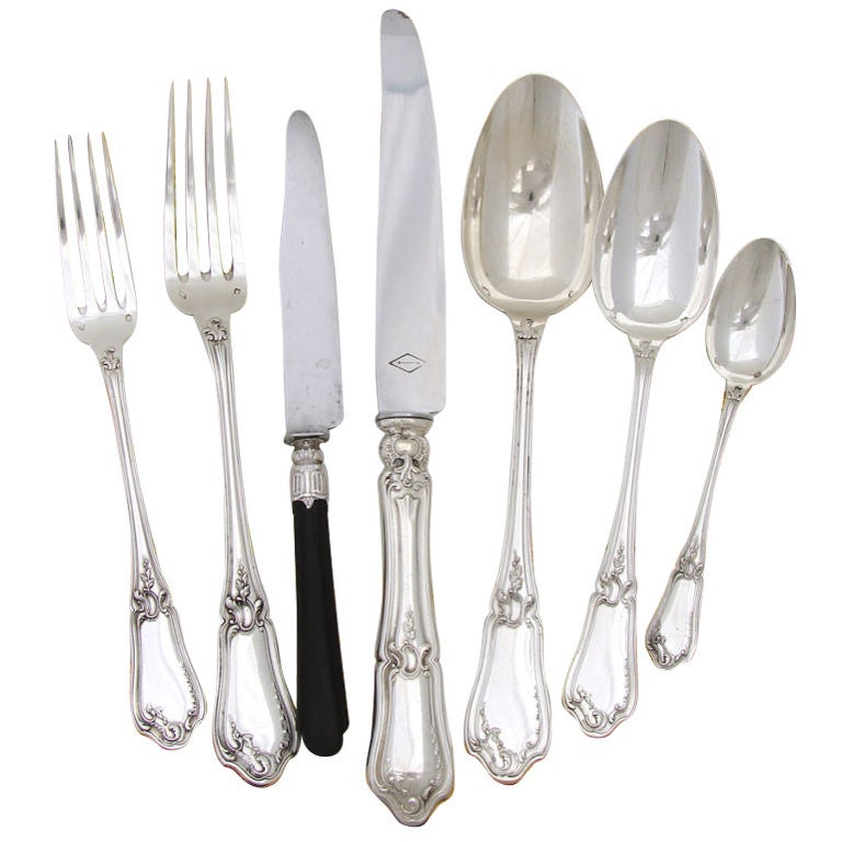 Antique French Rococo Style Sterling Silver 84pc Flatware Set at 1stdibs