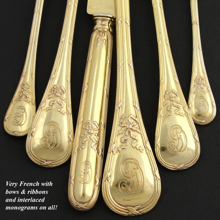 PUIFORCAT Antique French  Vermeil Sterling Silver 44p Flatware St